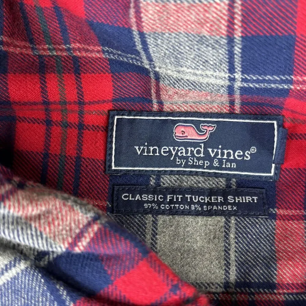 Vineyard Vines Shirt‎ Mens 2XL Red Blue Gray Plaid Classic Tucker light Flannel - Picture 5 of 8